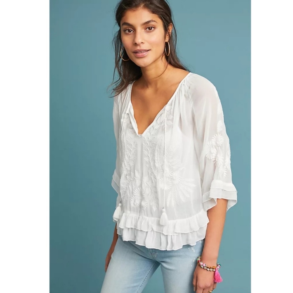 Anthropologie Akemi + Kin Ephesus Embroidered Blouse